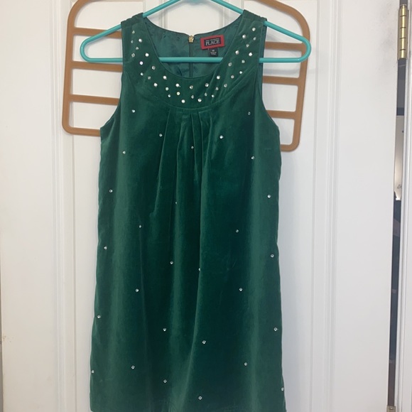 Holiday Christmas girls velvet green with rhinestones